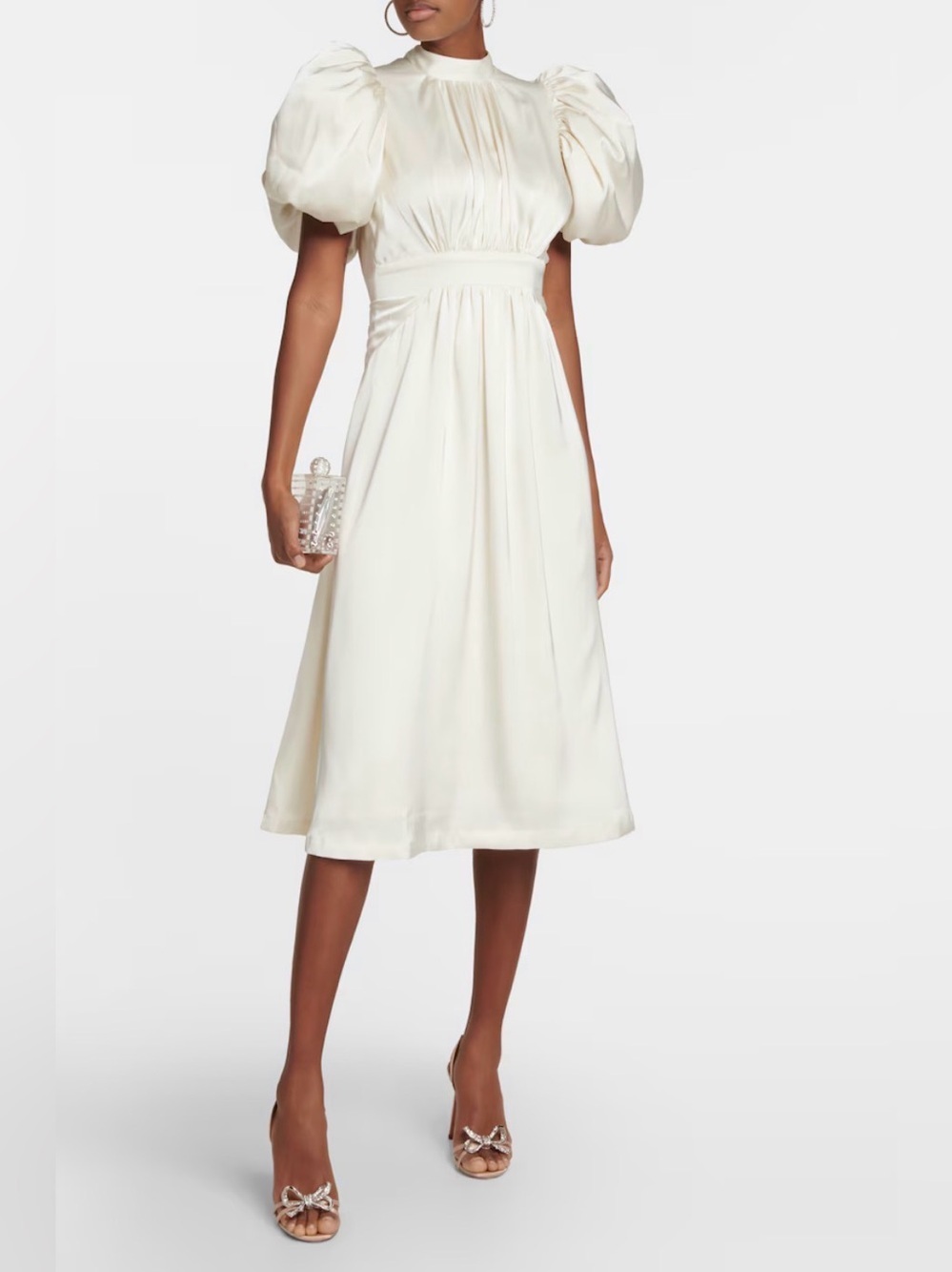 Rotate Midi Satin Dress With Puff Sleeves Women size 4